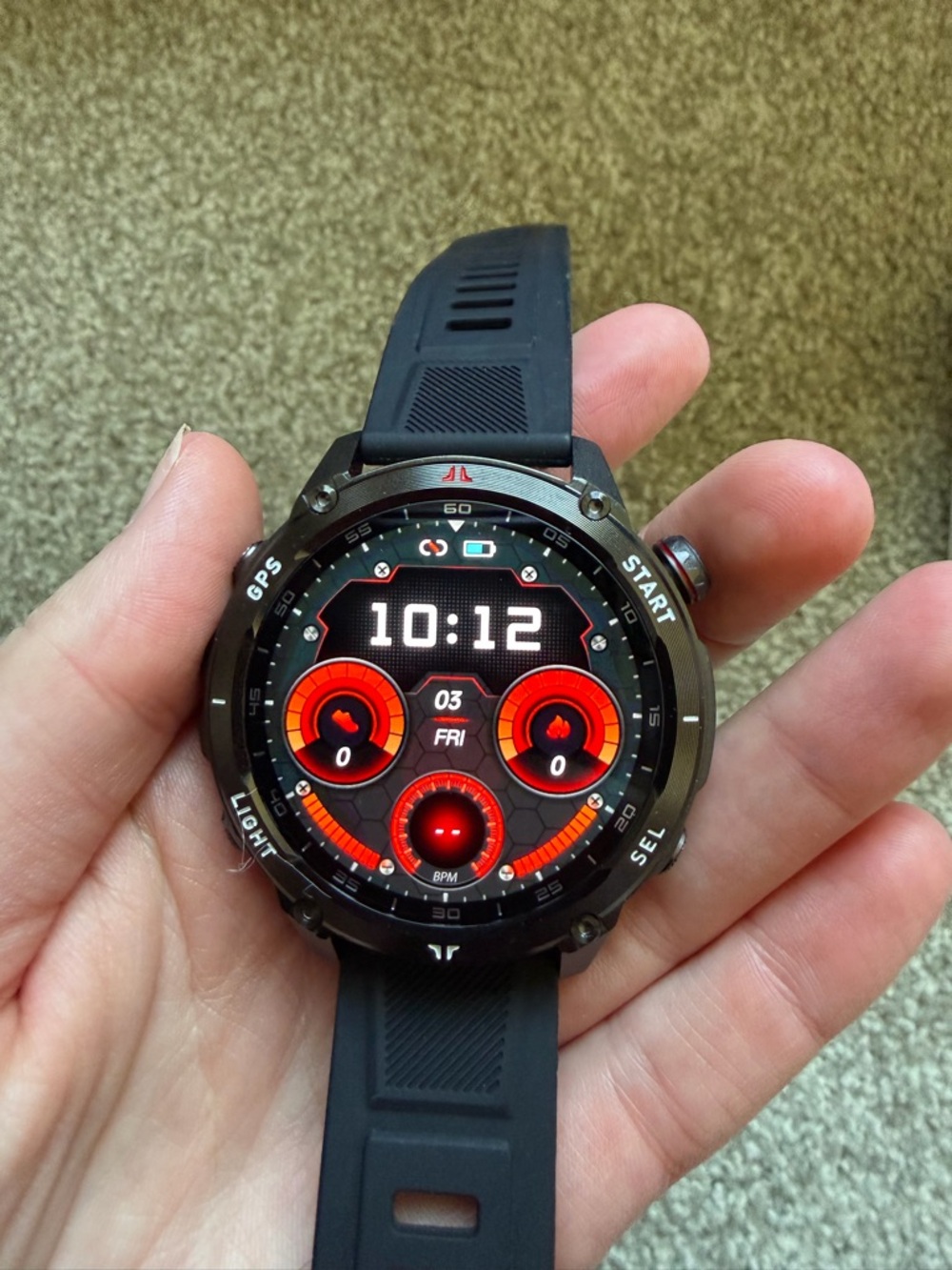 Black Smart Sports Watch with Red Display - Unbranded